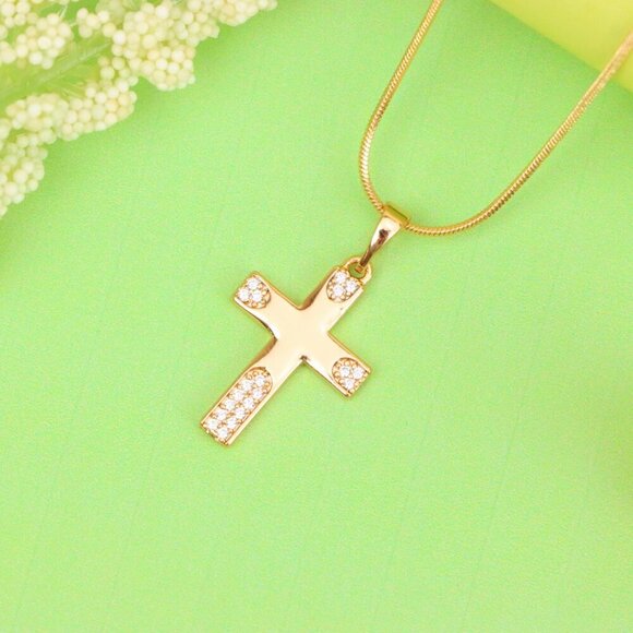 "Rose Gold Cross Pendant with Crystal Accents on Polished Surface, XPPT1611 - Picture 13 of 13